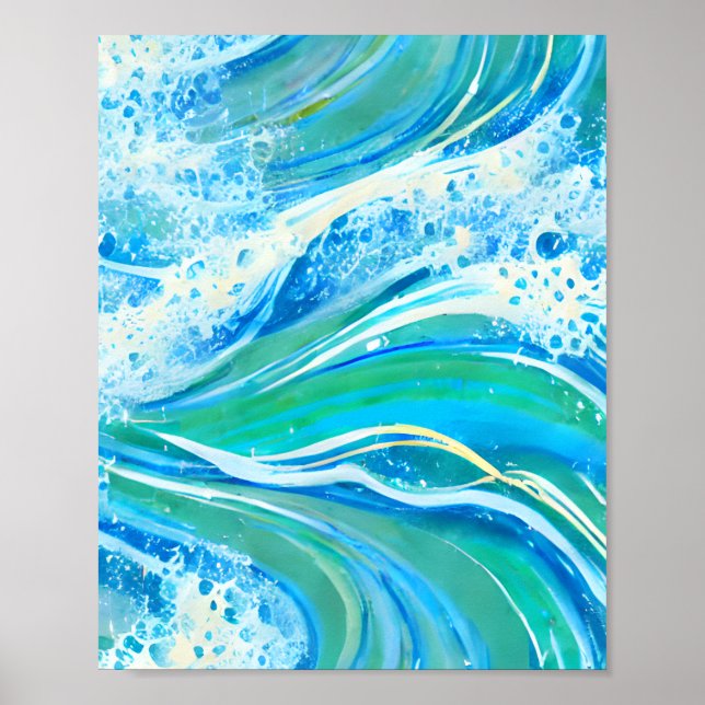 Póster Waves marinas del océano de agua azul (Frente)