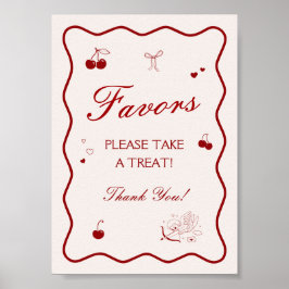 Póster Wavy Burgundy Cherry Bridal Shower Favor