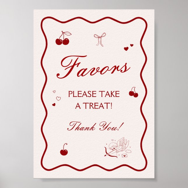 Póster Wavy Burgundy Cherry Bridal Shower Favor (Frente)