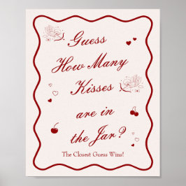 Póster Wavy Cherry Bridal Shower Guess How Many Kisses