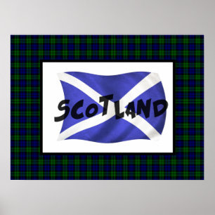 Póster Wavy Scotland Flag y Tartan Poster