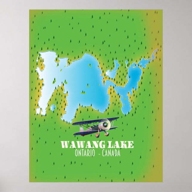 Póster Wawang Lake Ontario Canada lake map (Frente)