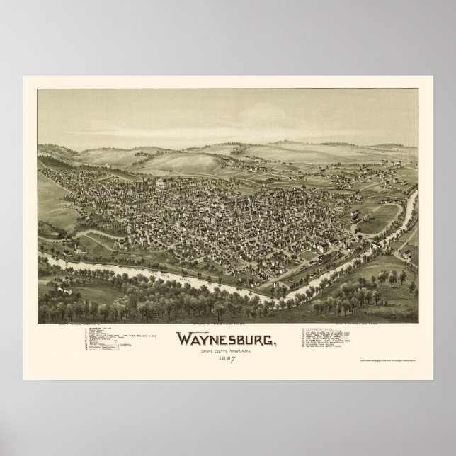 Póster Waynesburg, PA Panoramic Map - 1897 (Frente)