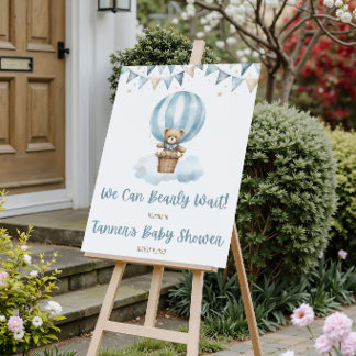 Póster We Can Bearly Wait! Blue Teddy Bear Baby Shower