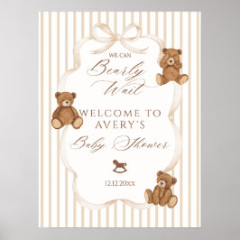 Póster We Can Bearly Wait Elegant Baby Shower