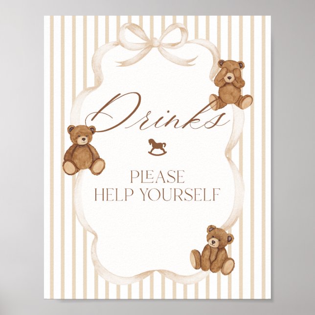 Póster We Can Bearly Wait Elegant Baby Shower drink bar (Frente)