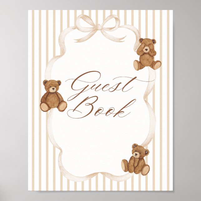 Póster We Can Bearly Wait Elegant Baby Shower guest book (Frente)