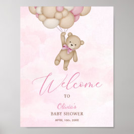 Póster We Can Bearly Wait Pink Baby Shower Welcome Sign
