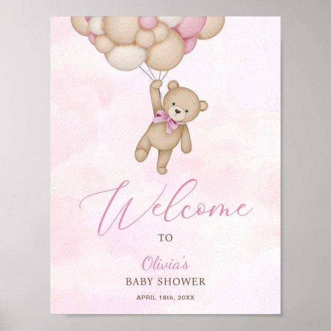 Póster We Can Bearly Wait Pink Baby Shower Welcome Sign (Frente)