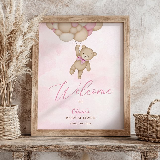 Póster We Can Bearly Wait Pink Baby Shower Welcome Sign (Subido por el creador)