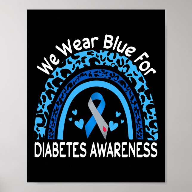 Póster We Wear Blue For Diabetes Awareness Leopard Rainbo (Frente)