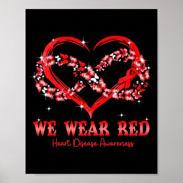 Póster We Wear Red Butterfly Heart Heart Disease Awarenes (Frente)