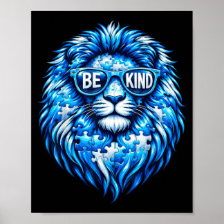 Póster Wear Blue Autism Awareness Puzzle Lion Be Kind Men