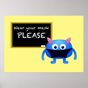 Póster Wear Your Mask Please Chalkboard Monster