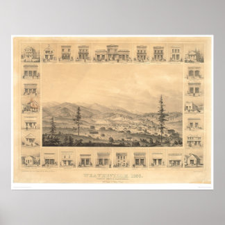 Póster Weaverville, California. Mapa panorámico 1856 (184