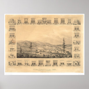 Póster Weaverville, mapa panorámico 1856 (1846A) del CA