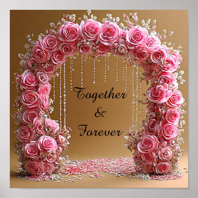 Póster Wedding Arch with Pink Roses Romantic Floral 🌸💍✨ (Frente)