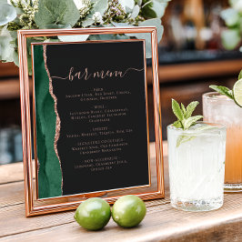 Póster Wedding Bar Menu Emerald Rose Gold Agate Dark