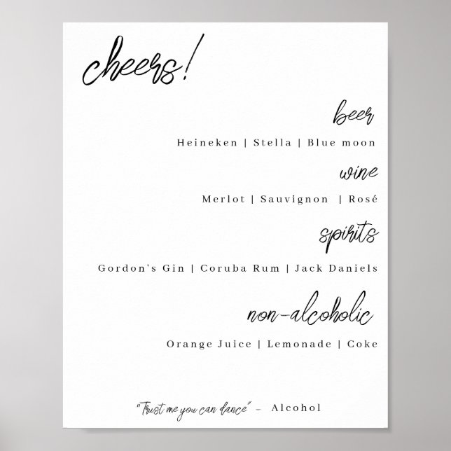 Póster Wedding bar menu - modern elegance (alternative) (Frente)