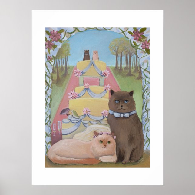 Póster Wedding Bride and Groom Cat Art Print (Frente)