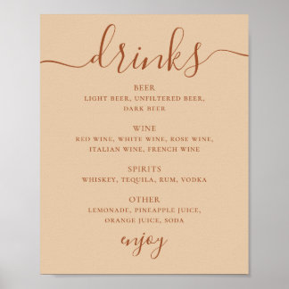 Póster Wedding Drinks Script Menu Sign | Peach Sand Bar