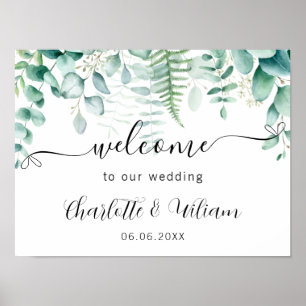 Póster Wedding eucalyptus greenery script welcome