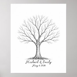 Póster Wedding Fingerprint Tree Guest Book Alternative