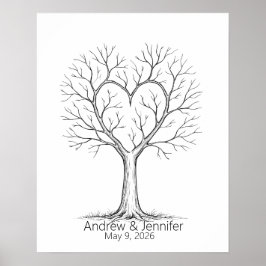 Póster Wedding Fingerprint Tree Guest Book Alternative