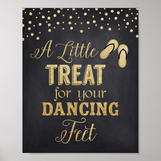 Póster Wedding Flip Flop Sign, Dancing Feet in Gold (Frente)