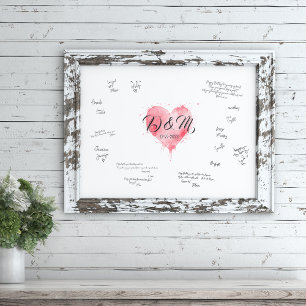 Póster Wedding Guest Book Signature Sign, Green Heart