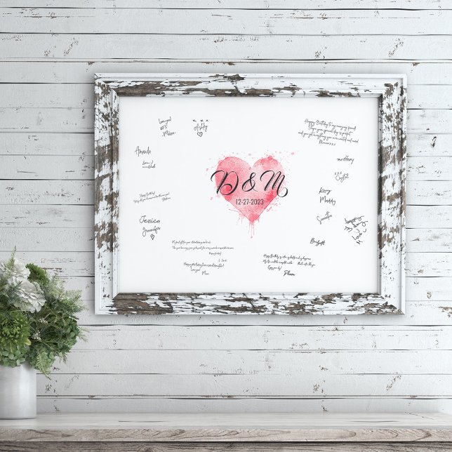 Póster Wedding Guest Book Signature Sign, Green Heart (Subido por el creador)