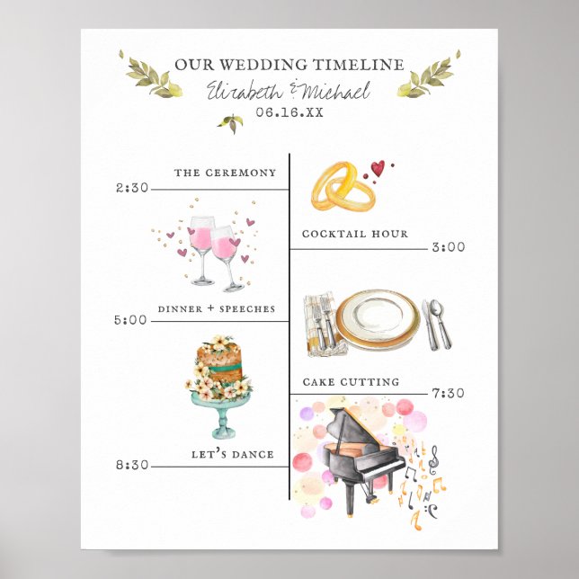 Póster Wedding Itinerary Schedule Welcome Sign (Frente)