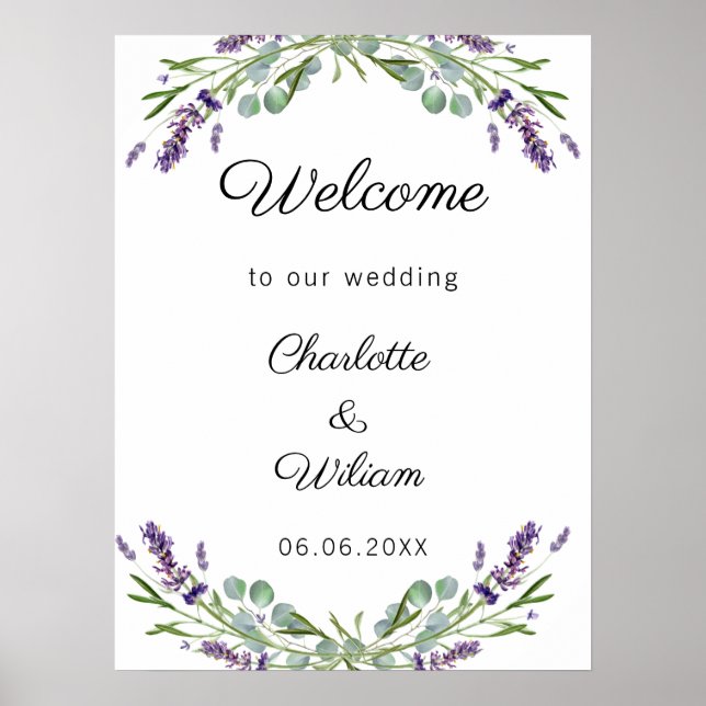Póster Wedding lavender eucalyptus greenery welcome (Frente)