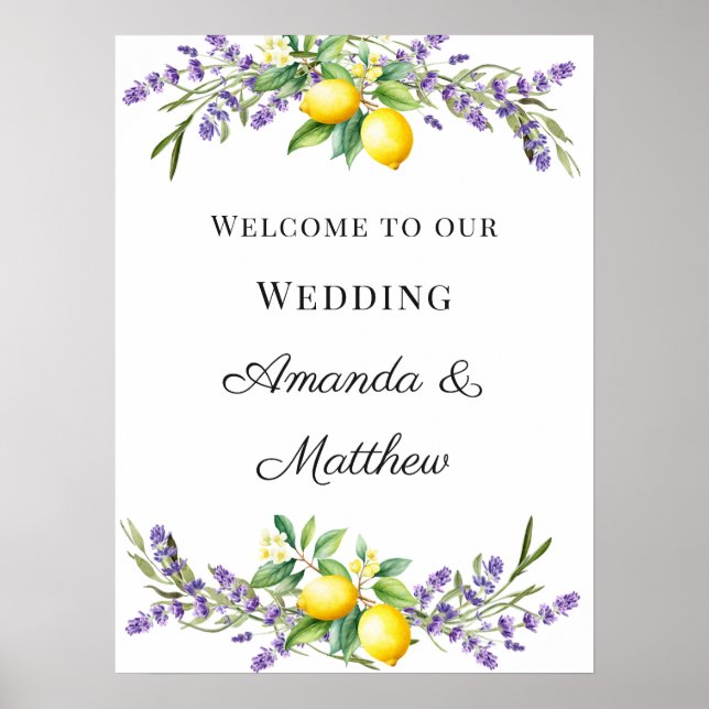 Póster Wedding lavender lemons welcome (Frente)