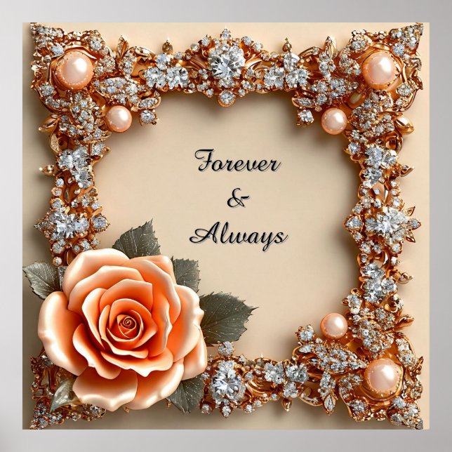 Póster Wedding Luxury Gold Peach Rose Diamonds Pearls ✨🌸 (Frente)