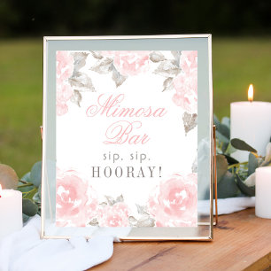 Póster Wedding Mimosa Bar Pink Watercolor Rose