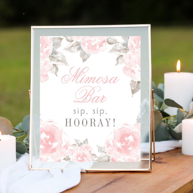 Póster Wedding Mimosa Bar Pink Watercolor Rose (Subido por el creador)
