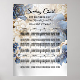 Póster Wedding Navy Blue White Golden Floral Silver