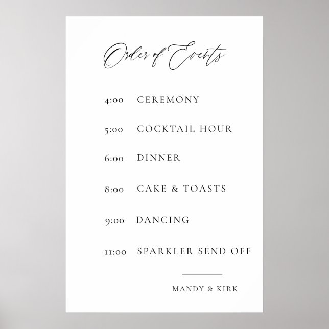 Póster Wedding Order of Events Sign | Elegant Minimal  (Frente)
