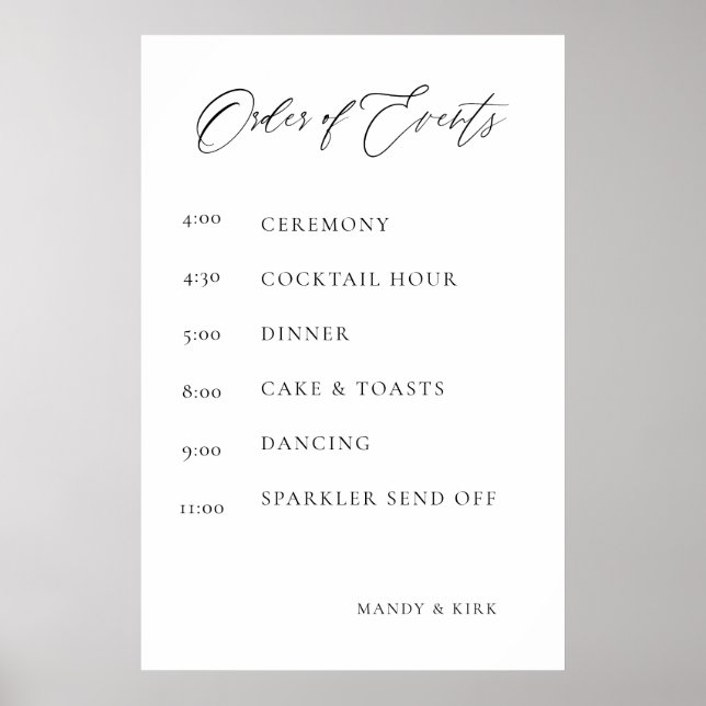 Póster Wedding Order of Events Sign | Elegant Minimal  (Frente)