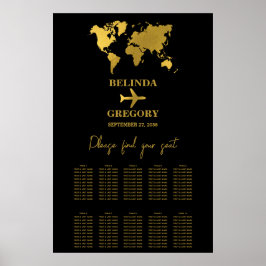 Póster Wedding Passport Black Gold Seating Chart