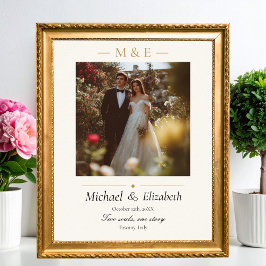 Póster Wedding Photo Elegant Cream Gold Modern Custom