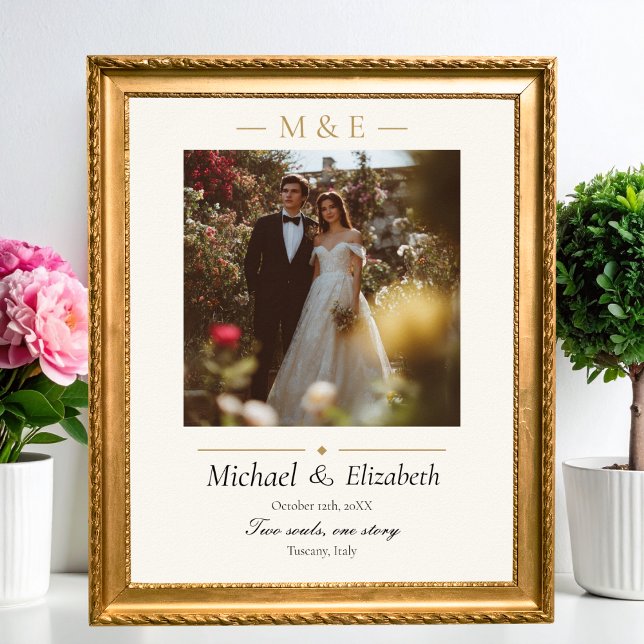 Póster Wedding Photo Elegant Ivory Gold Modern Custom (Subido por el creador)