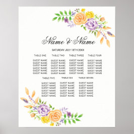 Póster Wedding Poster Seating Purple Floral Flowers Sign
