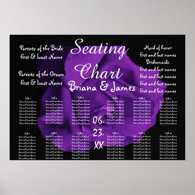 Póster Wedding Seating Chart Bride Groom Bridal Purple (Frente)