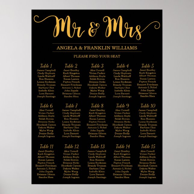 Póster Wedding Seating Chart, Editable Background Color (Frente)