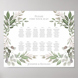 Póster Wedding Seating Chart Foliage Bouquet