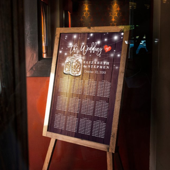 Póster Wedding Seating Chart Rustic Wood Mason Jar Lights (Subido por el creador)