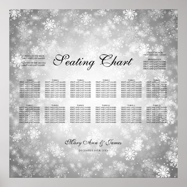 Póster Wedding Seating Chart Silver Winter Wonderland (Frente)