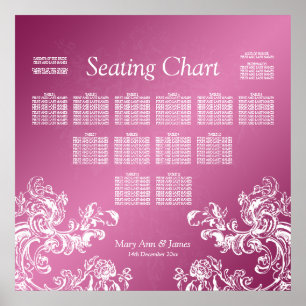 Póster Wedding Seating Chart Vintage Swirls 2 Pink